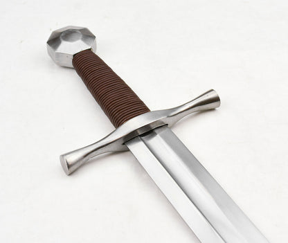 12th Century Holy Land Crusader Sword - Stage Combat version closup of pommelm guard and leather handle