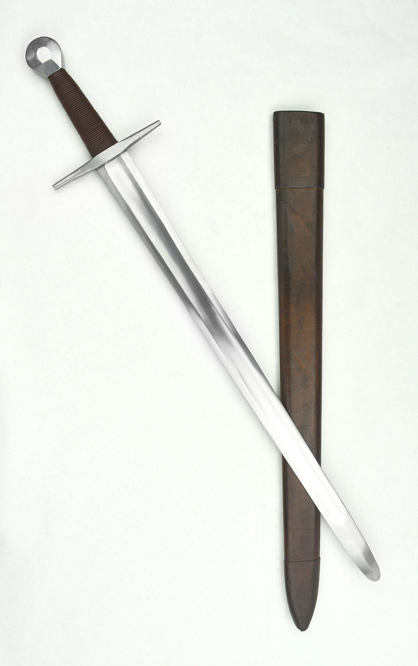 11th century viking sword with leather sheath and leather grip
