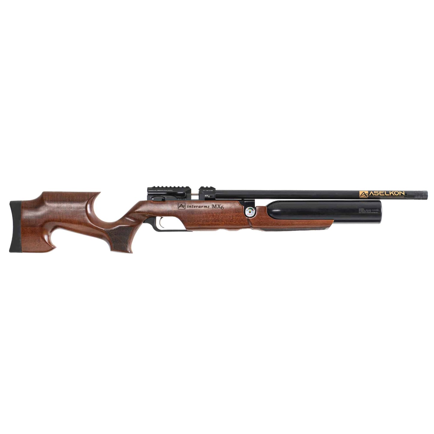 Right side view of a brown Aselkon MX6 .177 Caliber Air rifle
