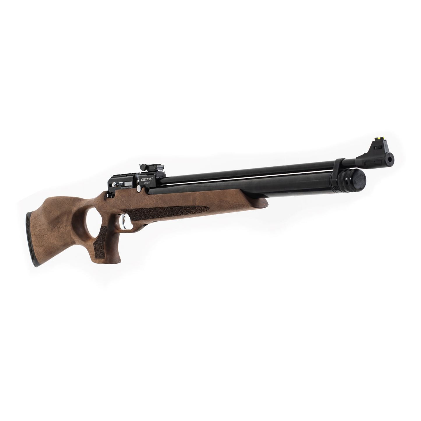 Right angle view of a brown Ceonic PCP Air Rifle .22 Caliber