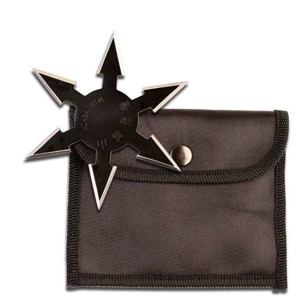 6 Point 4 Inch Diameter Black Stainless Throwing Star (Includes Pouch)