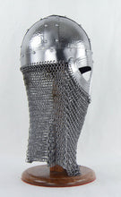 Load image into Gallery viewer, Viking Vendel Helm with Hammered Detail and Camail - 18 Gauge
