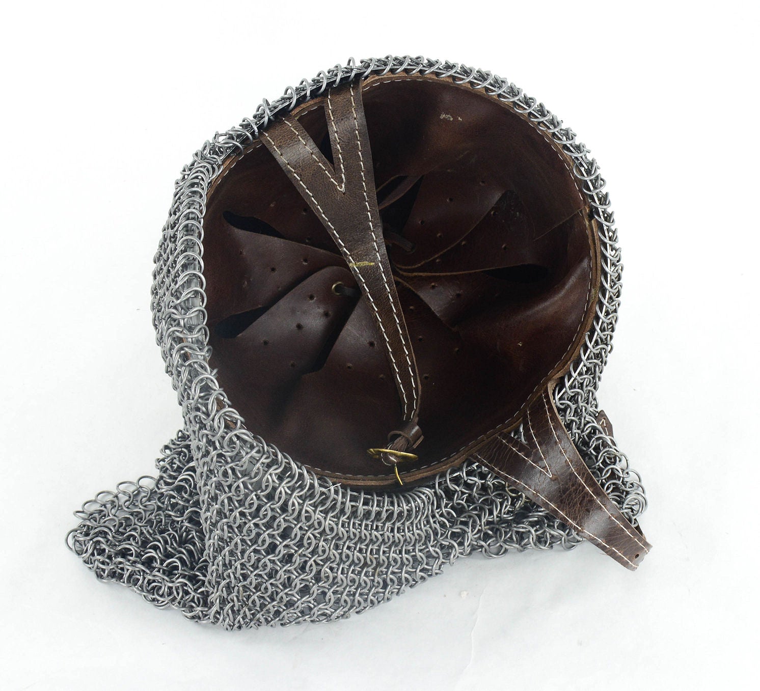 inside view of Viking Vendel Helm with Hammered Detail and Camail