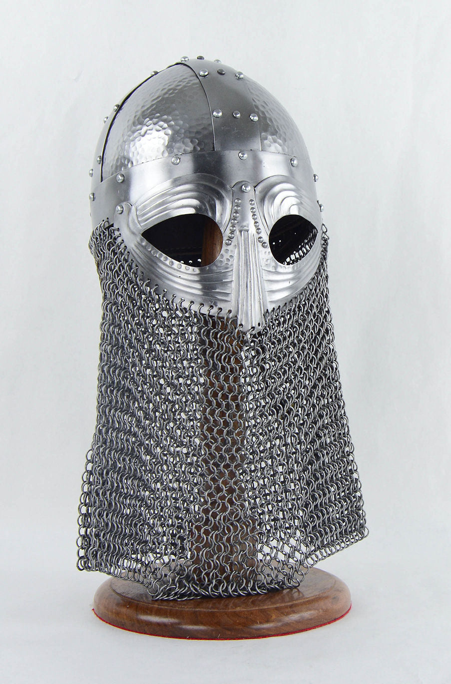 Viking Vendel Helm with Hammered Detail and Camail - 18 Gauge