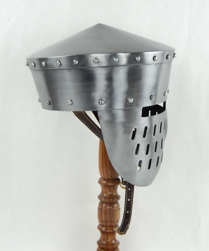 Crusader Peaked Pot Helm with Faceplate - 18 Gauge