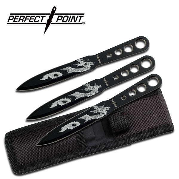 Black With Silver Dragon Throwing Knife Set