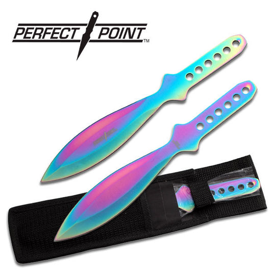 9" Inch Rainbow Titanium Coated 2 Piece Throwing Knife Set