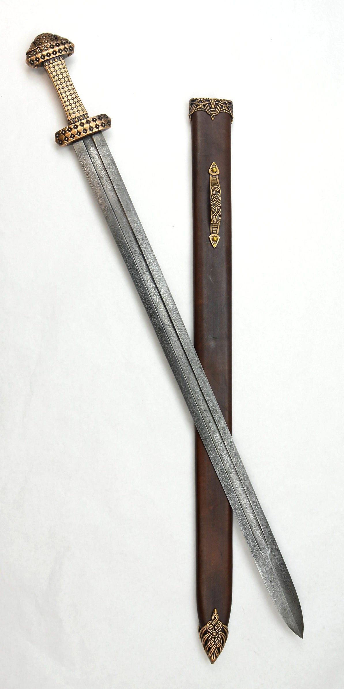 Bronze Hilt Viking Sword with Damascus Blade