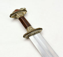 Load image into Gallery viewer, Scandinavian Vendel Chieftain&#39;s Sword - Tin Plated with Brass Hilt Accents
