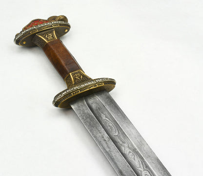 Scandinavian Vendel Chieftain's Sword with Damascus Blade - Brass Hilt with Tin Plated Accents
