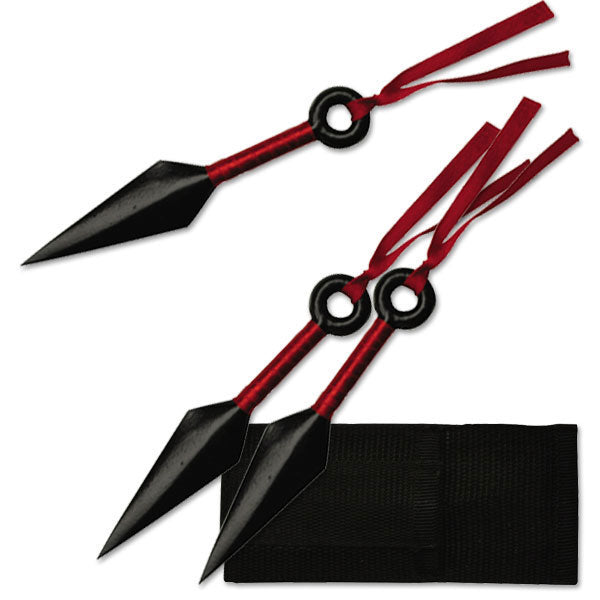 Red Ribbon Wrapped Handle Throwing Knives