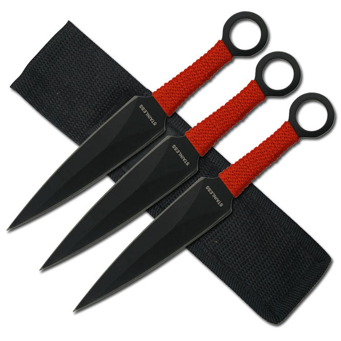 Red Cord Wrap Handle Throwing Knife Set