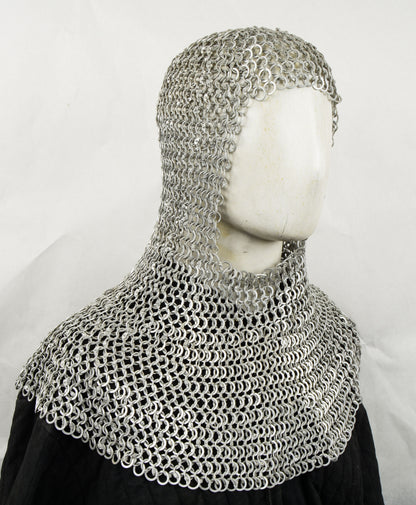 DANA Aluminum Chainmail Coif - Dome Riveted Round Rings and Alternating Flat Rings