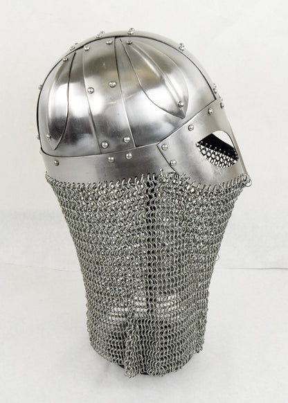 side view of the Viking Ocular Helm with Chainmail Camail