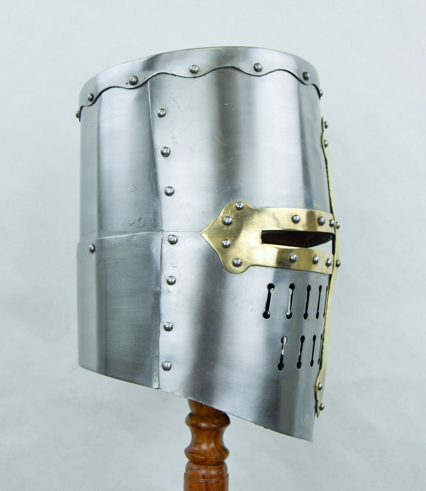 Side view of 13th Century Great Helm - 16 Gauge