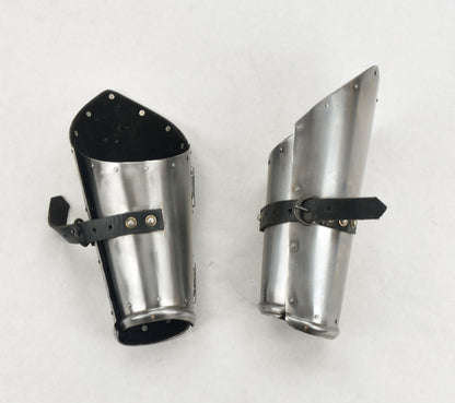Steel Hinged Bracers with Leather Lining - 16 Gauge Steel