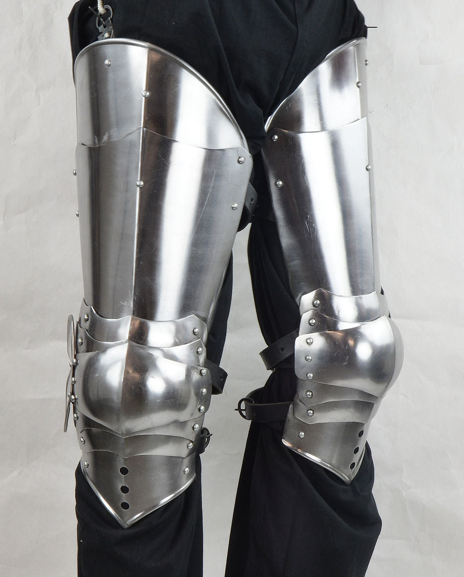 Front view 14th - 15th Century Gothic Leg Armor - 16 Gauge