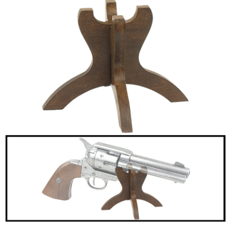 Wooden Pistol Stand with a pistol to show how it works