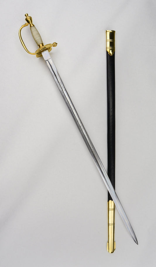 1796 Pattern British Infantry Sword - with folding guard, silver grip and decorated blade