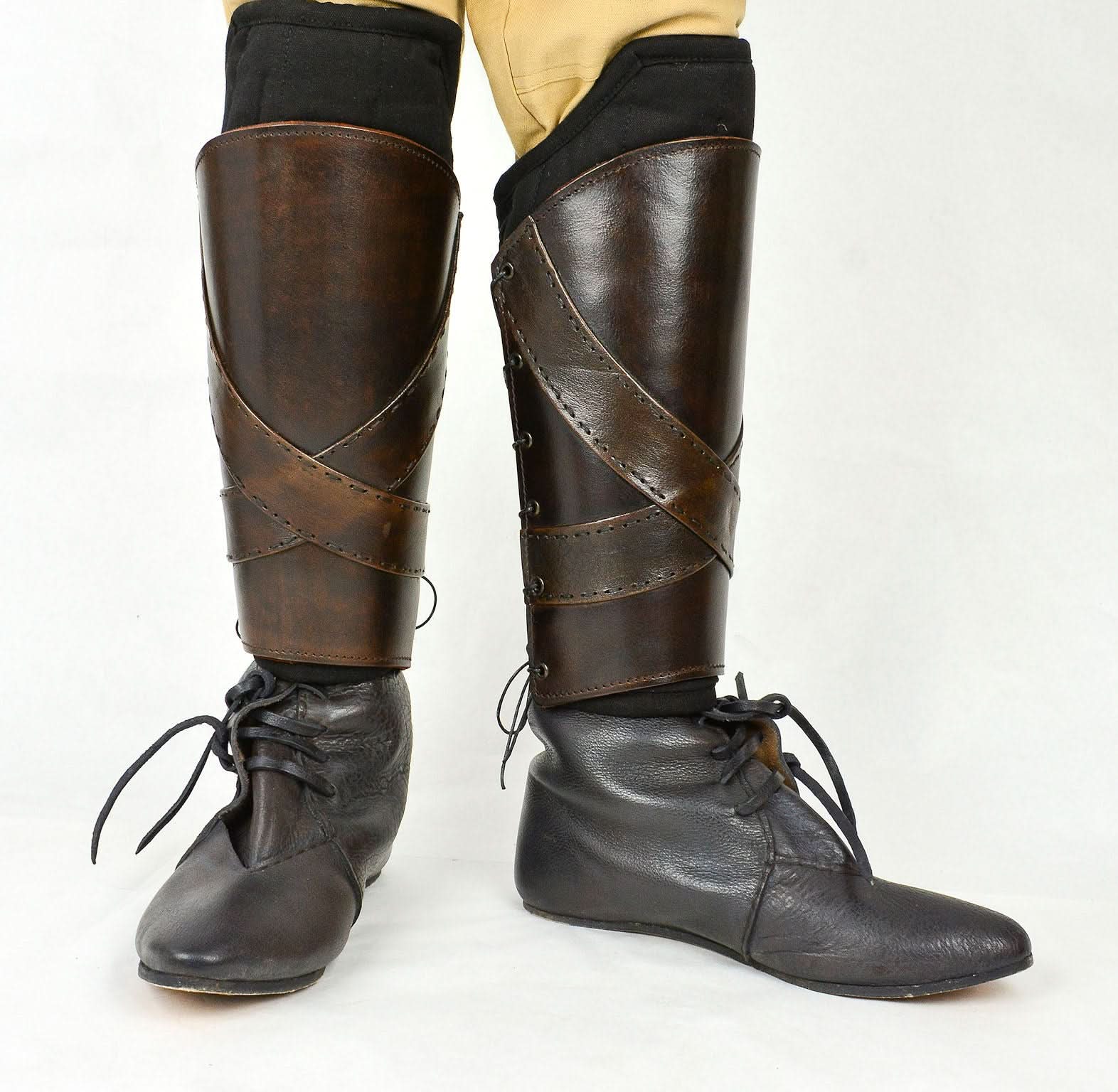 Padded Leather Greaves with Banding