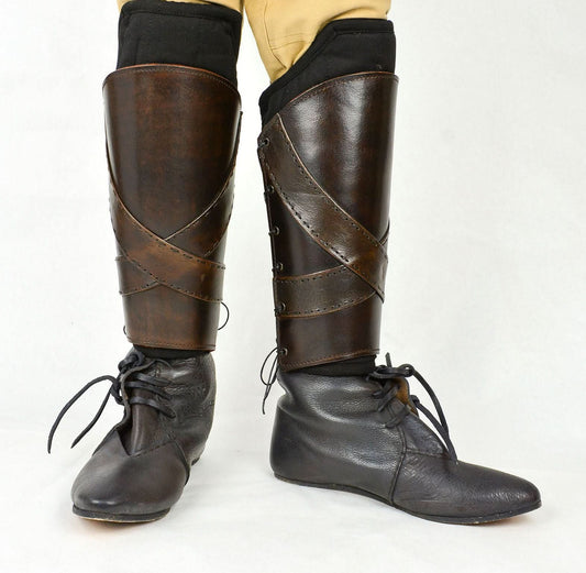 Padded Leather Greaves with Banding