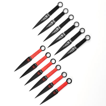 12-Piece Throwing Knife Set out of sheath six black six red