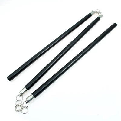 black and silver three sectional staff