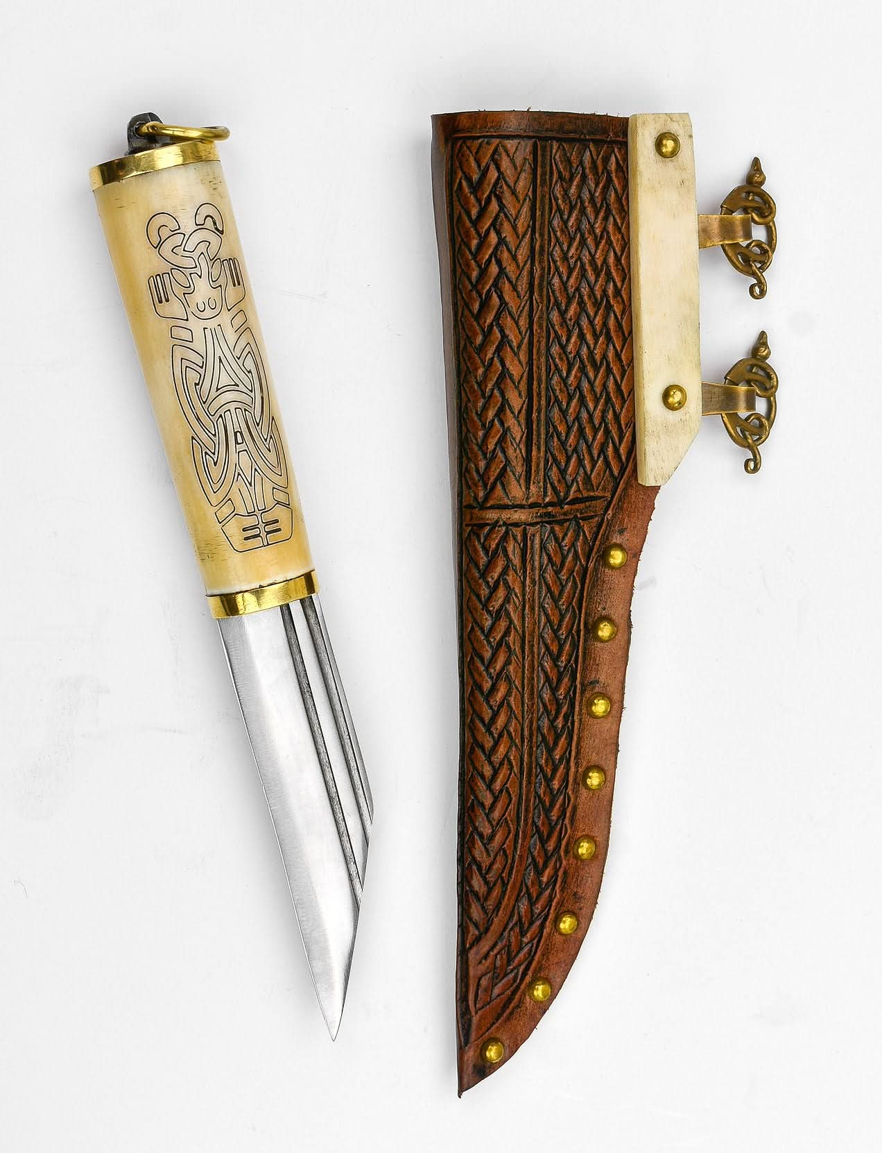 Viking Bone Grip Seax with Etched Norse Design