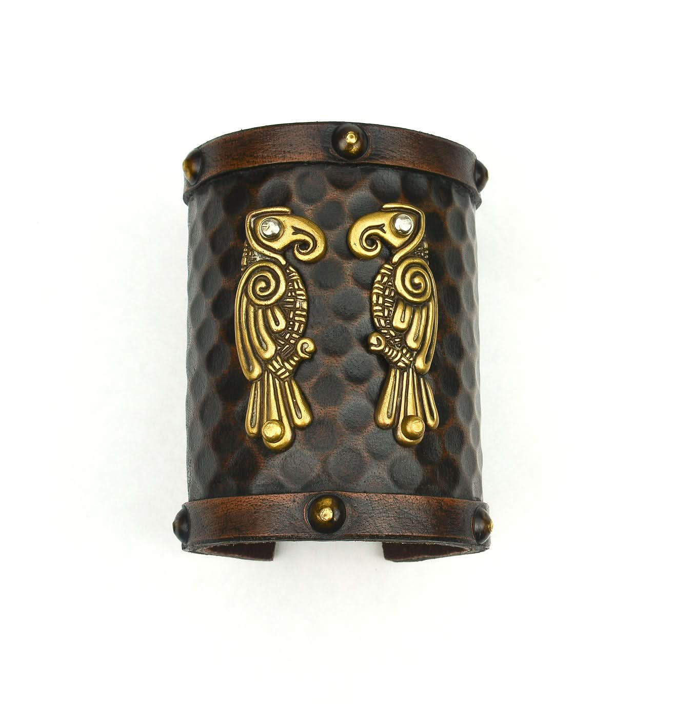 Viking Leather Cuff with Norse Ravens