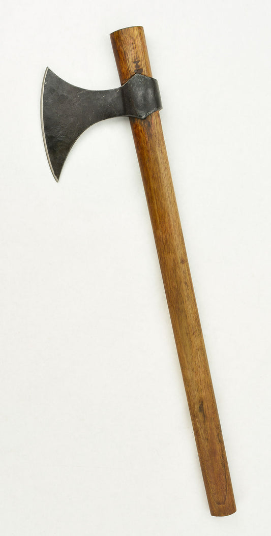 Viking Throwing Axe with a black ax head and wood handle