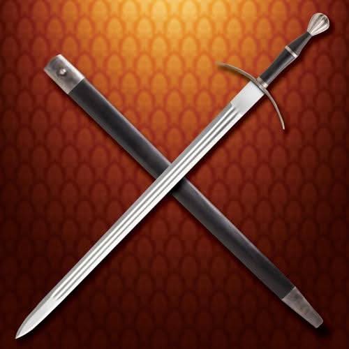 Windlass Classic Bastard Sword outside its sheath