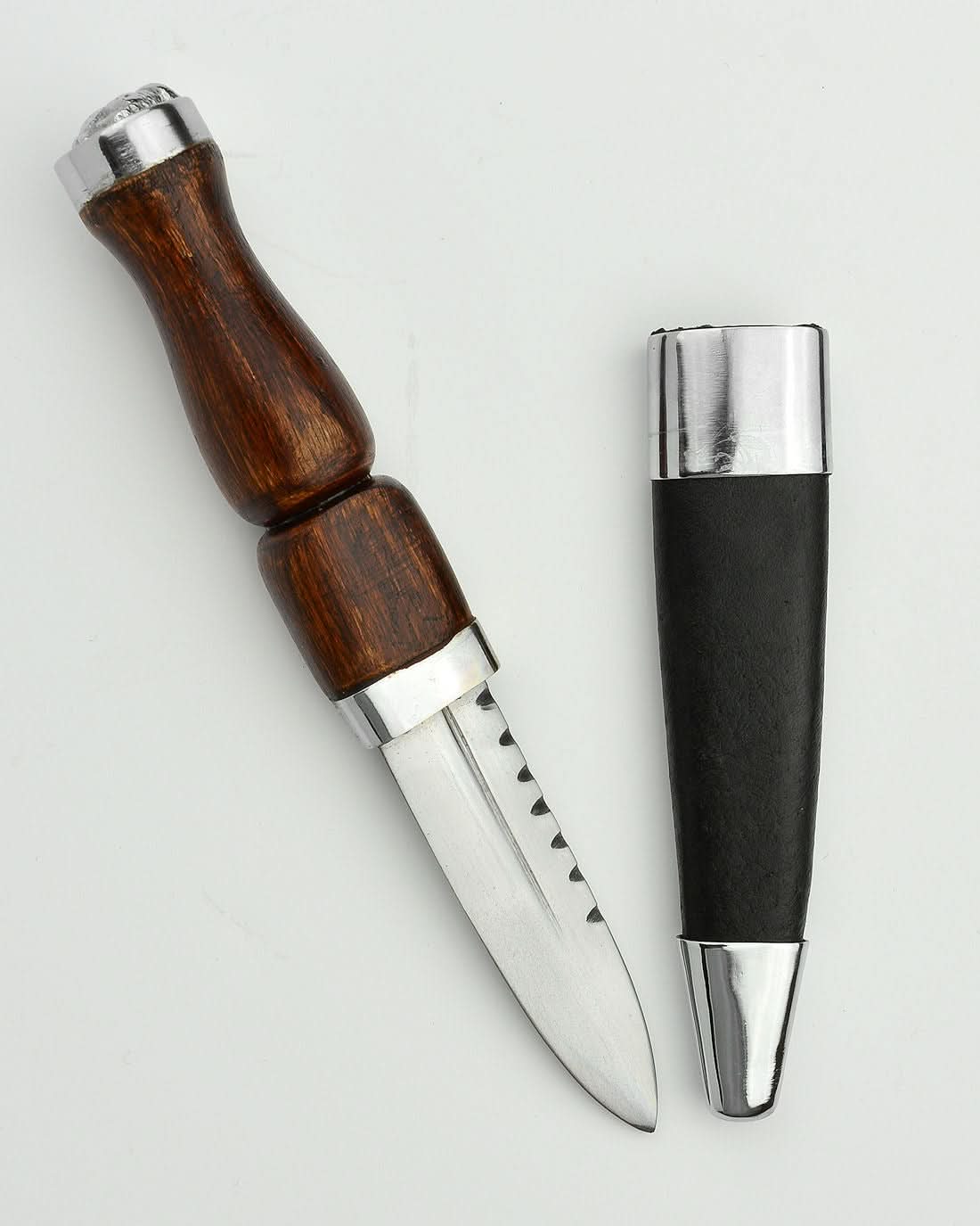 Wood Handled Sgian Dubh outside its sheath