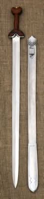 Wood Hilt Celtic Sword next to its sheath